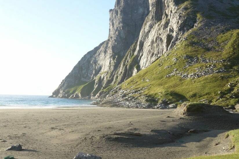 Notre bivouac pour le soir sur Kvalvika, Iles Lofoten, Norvège